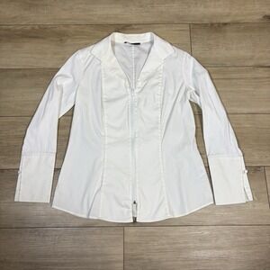 LAFAYETTE 148 NEW YORK WHITE FULL ZIP COLLAR LONG SLEEVE BLOUSE SHIRT SIZE 8